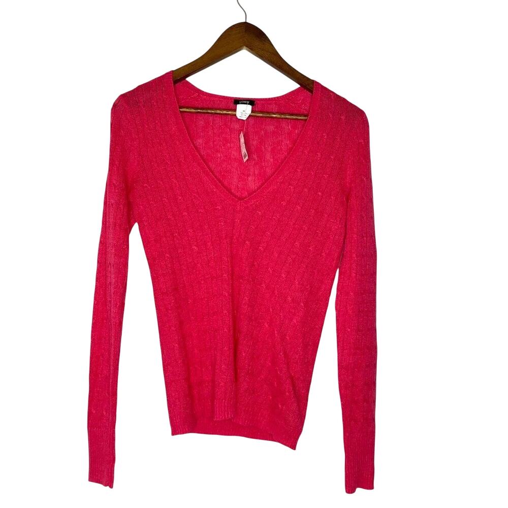 J Crew Cable Knit 100% Linen Pink Sweater V Neck XS Textured Classic NEW